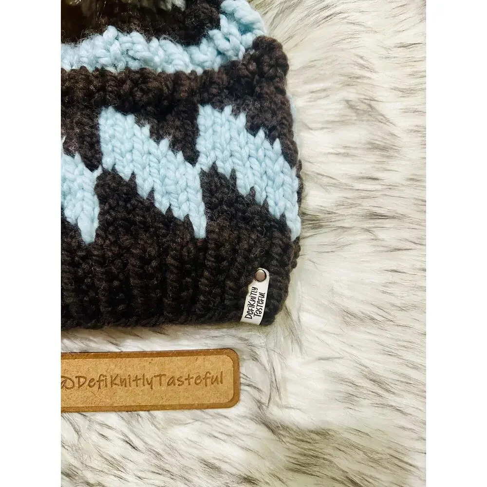 Hand Knit Tilt A Whirl Beanie: Cozy Winter Hat with Faux Fur Pom